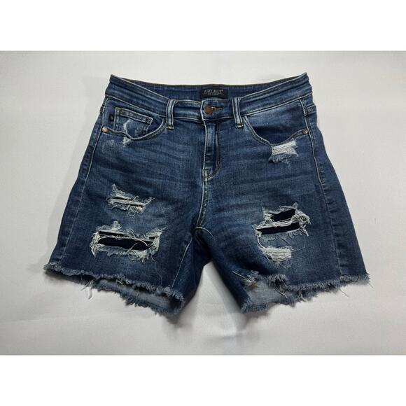 Judy Blue Women's Distressed Blue Stretch Denim Cut Off Shorts - Size M (30x5) - Picture 1 of 5